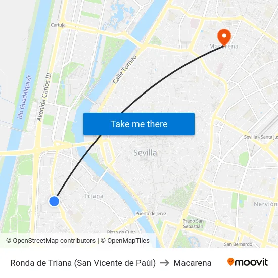 Ronda de Triana (San Vicente de Paúl) to Macarena map