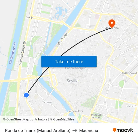 Ronda de Triana (Manuel Arellano) to Macarena map