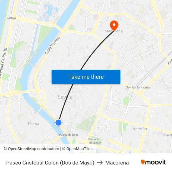 Paseo Cristóbal Colón (Dos de Mayo) to Macarena map