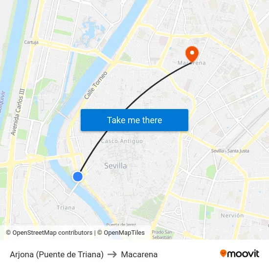 Arjona (Puente de Triana) to Macarena map