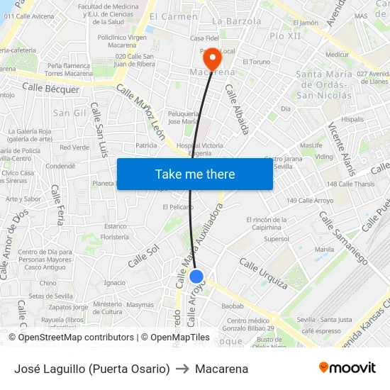 José Laguillo (Puerta Osario) to Macarena map