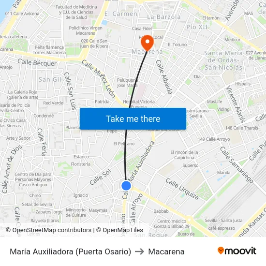 María Auxiliadora (Puerta Osario) to Macarena map