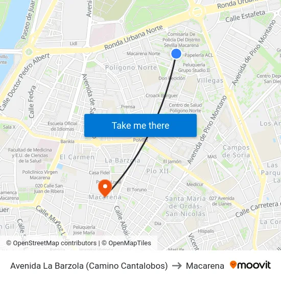 Avenida La Barzola (Camino Cantalobos) to Macarena map