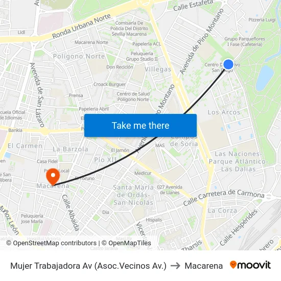 Mujer Trabajadora Av (Asoc.Vecinos  Av.) to Macarena map