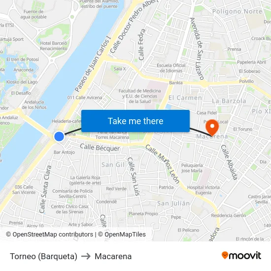 Torneo (Barqueta) to Macarena map