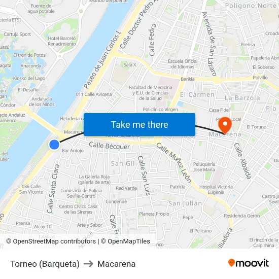 Torneo (Barqueta) to Macarena map