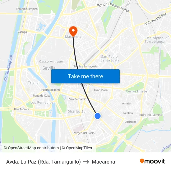 Avda. La Paz (Rda. Tamarguillo) to Macarena map