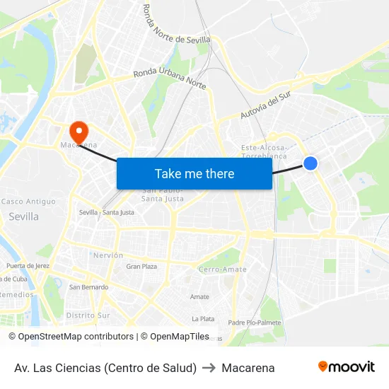 Av. Las Ciencias (Centro de Salud) to Macarena map