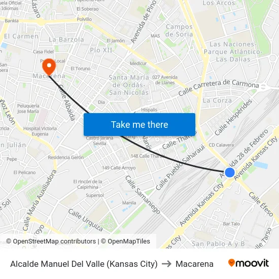 Alcalde Manuel Del Valle (Kansas City) to Macarena map