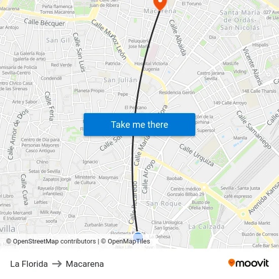 La Florida to Macarena map