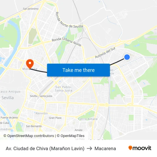 Av. Ciudad de Chiva (Marañon Lavin) to Macarena map