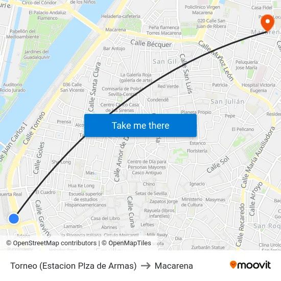 Torneo (Estacion Plza de Armas) to Macarena map