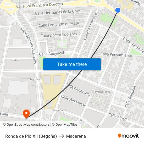 Ronda de Pío XII (Begoña) to Macarena map