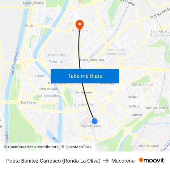 Poeta Benítez Carrasco (Ronda La Oliva) to Macarena map