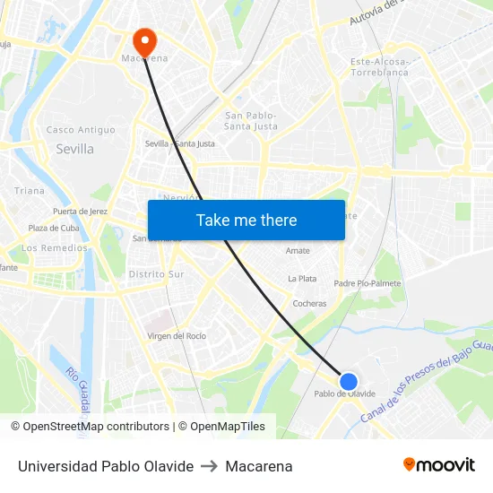Universidad Pablo Olavide to Macarena map