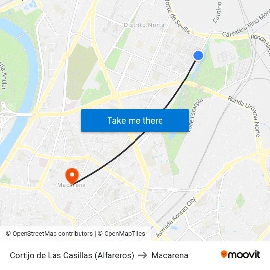 Cortijo de Las Casillas (Alfareros) to Macarena map