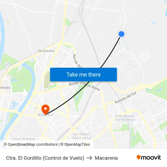 Ctra. El Gordillo (Control de Vuelo) to Macarena map