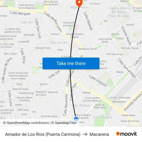 Amador de Los Ríos (Puerta Carmona) to Macarena map