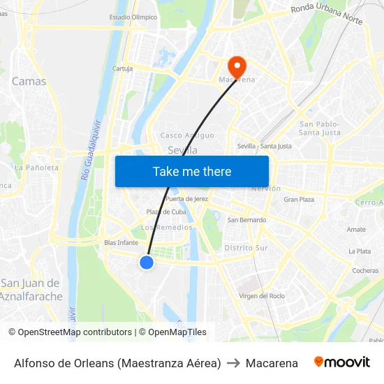 Alfonso de Orleans (Maestranza Aérea) to Macarena map