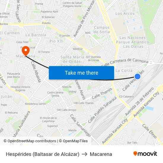 Hespérides (Baltasar de Alcázar) to Macarena map