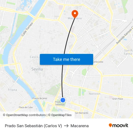 Prado San Sebastián (Carlos V) to Macarena map