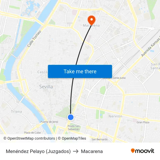 Menéndez Pelayo (Juzgados) to Macarena map