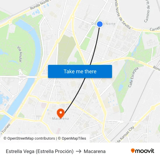 Estrella Vega (Estrella Proción) to Macarena map