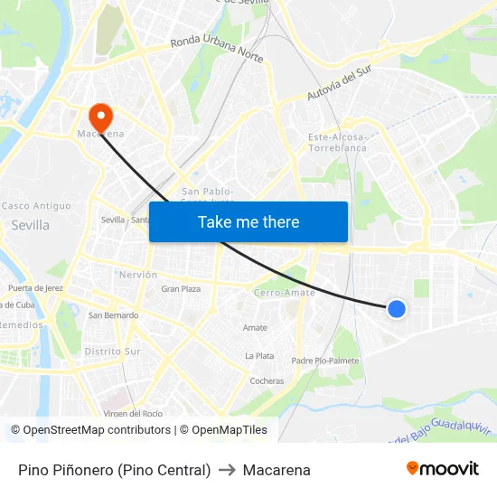 Pino Piñonero (Pino Central) to Macarena map