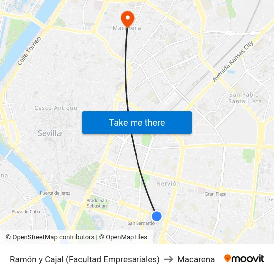 Ramón y Cajal (Facultad Empresariales) to Macarena map