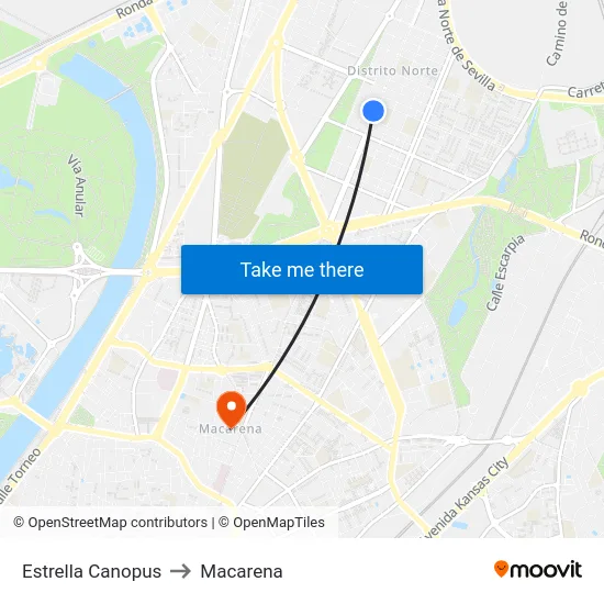 Estrella Canopus to Macarena map