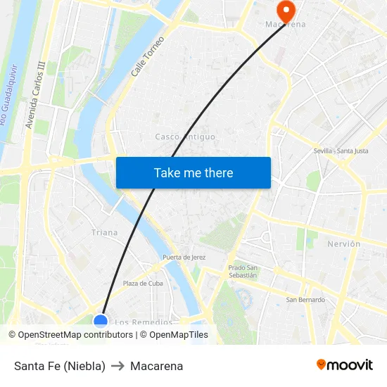 Santa Fe (Niebla) to Macarena map