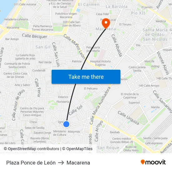 Plaza Ponce de León to Macarena map