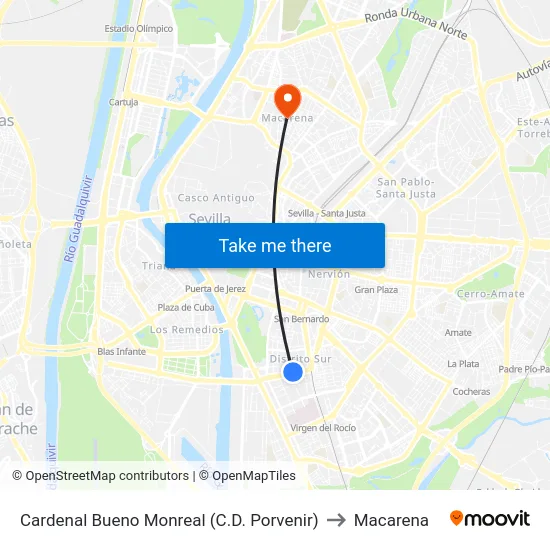 Cardenal Bueno Monreal (C.D. Porvenir) to Macarena map