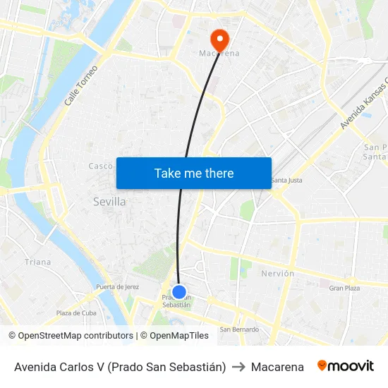 Avenida Carlos V (Prado San Sebastián) to Macarena map