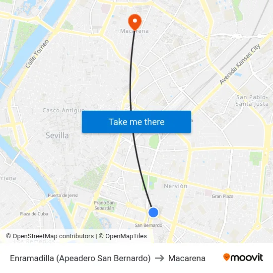 Enramadilla (Apeadero San Bernardo) to Macarena map