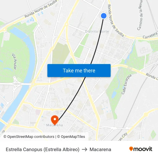 Estrella Canopus (Estrella Albireo) to Macarena map