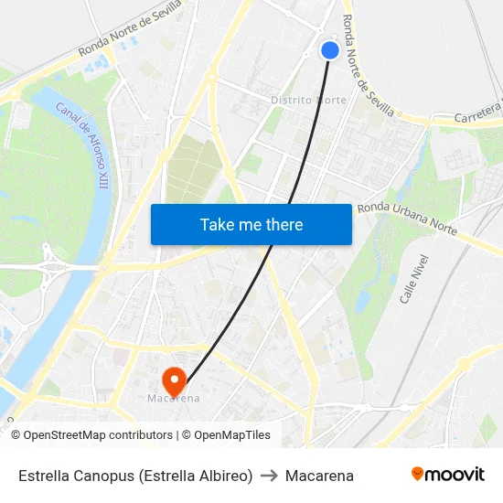 Estrella Canopus (Estrella Albireo) to Macarena map