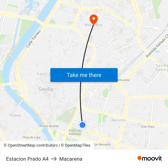 Estacion Prado A4 to Macarena map