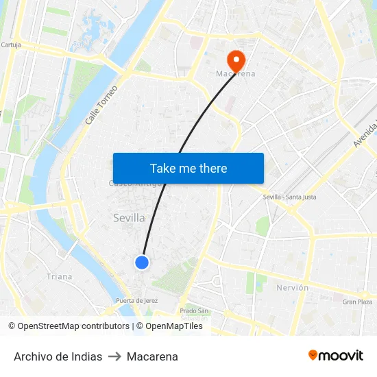 Archivo de Indias to Macarena map