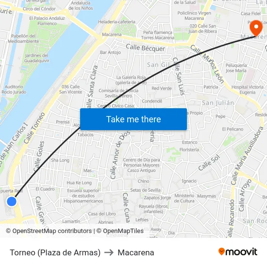 Torneo (Plaza de Armas) to Macarena map