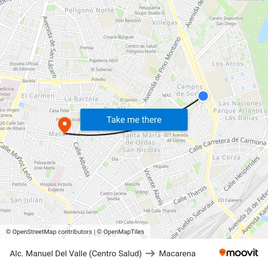 Alc. Manuel Del Valle (Centro Salud) to Macarena map
