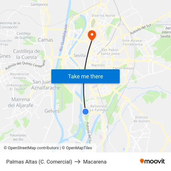 Palmas Altas (C. Comercial) to Macarena map