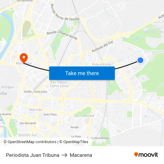 Periodista Juan Tribuna to Macarena map