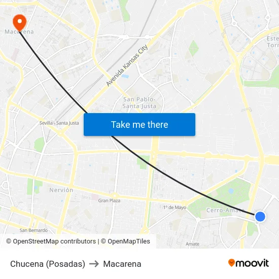 Chucena (Posadas) to Macarena map