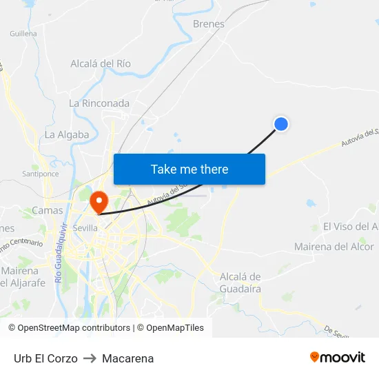 Urb El Corzo to Macarena map