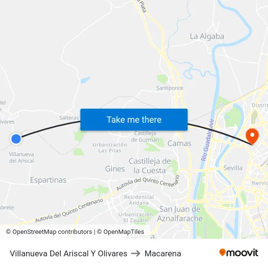 Villanueva Del Ariscal Y Olivares to Macarena map