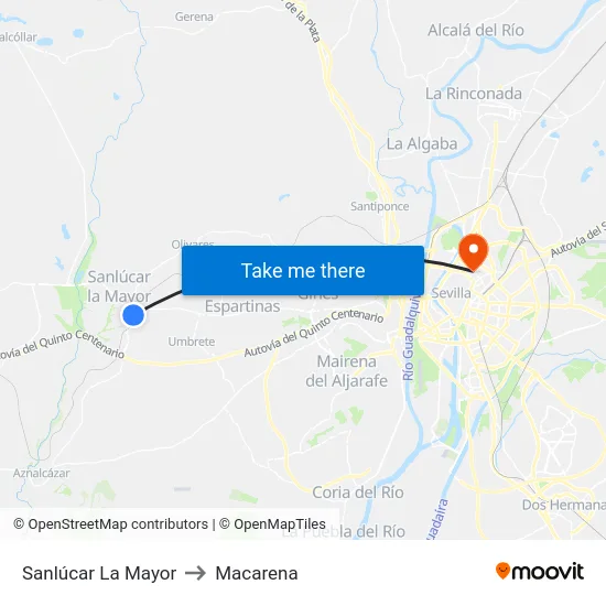 Sanlúcar La Mayor to Macarena map