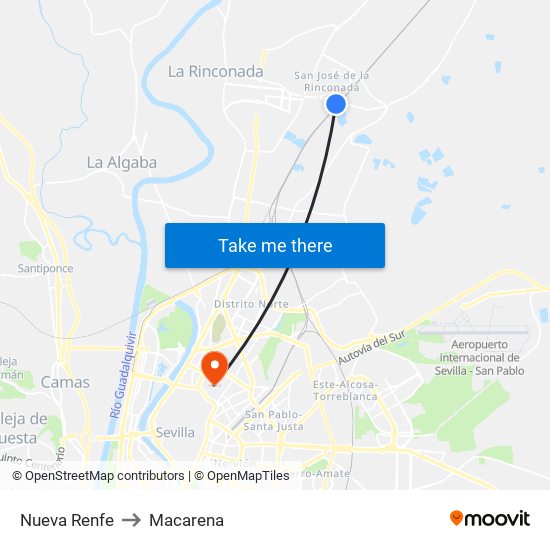 Nueva Renfe to Macarena map