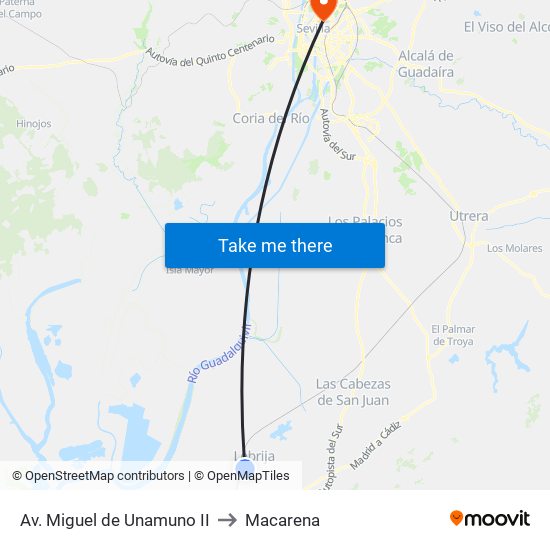 Av. Miguel de Unamuno II to Macarena map