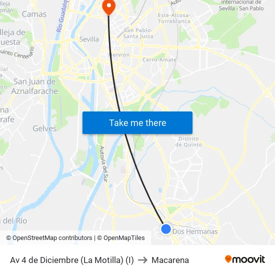 Av 4 de Diciembre (La Motilla) (I) to Macarena map